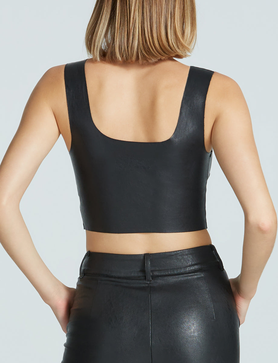 Women's Bodycon Crop Tops Faux Leather Sleeveless Square Neck PU Leather  Crop Tank Tops Streetwear (Black, S) at  Women's Clothing store