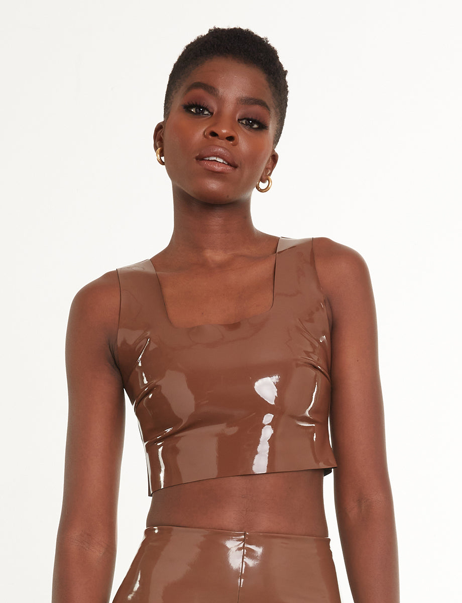 Commando Faux Patent Leather Crop Top in Limeade