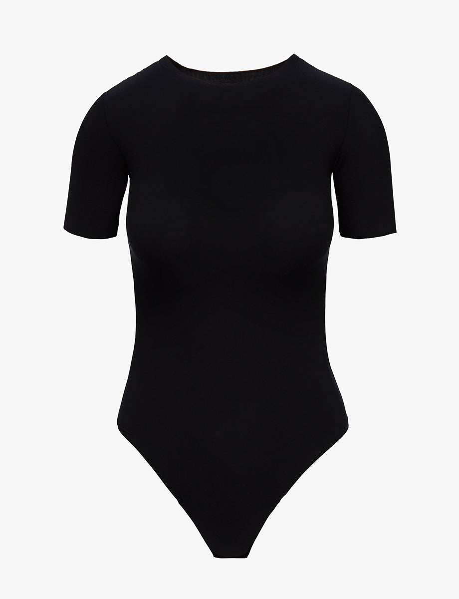 Ad: Marren Black Short Sleeve Surplice Bodysuit