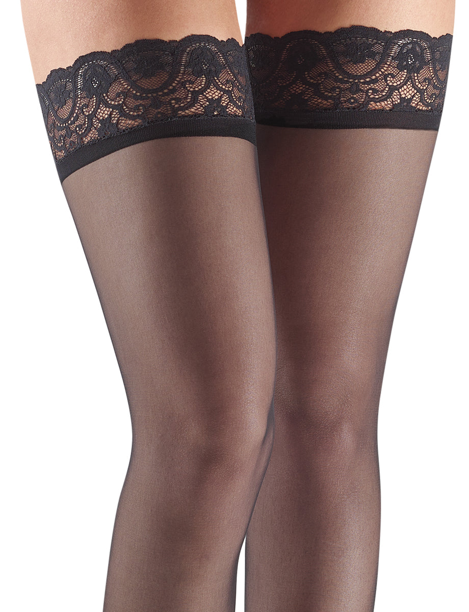 Nude Sheer Thigh High Stockings with Stay Up Silicone Lace Top