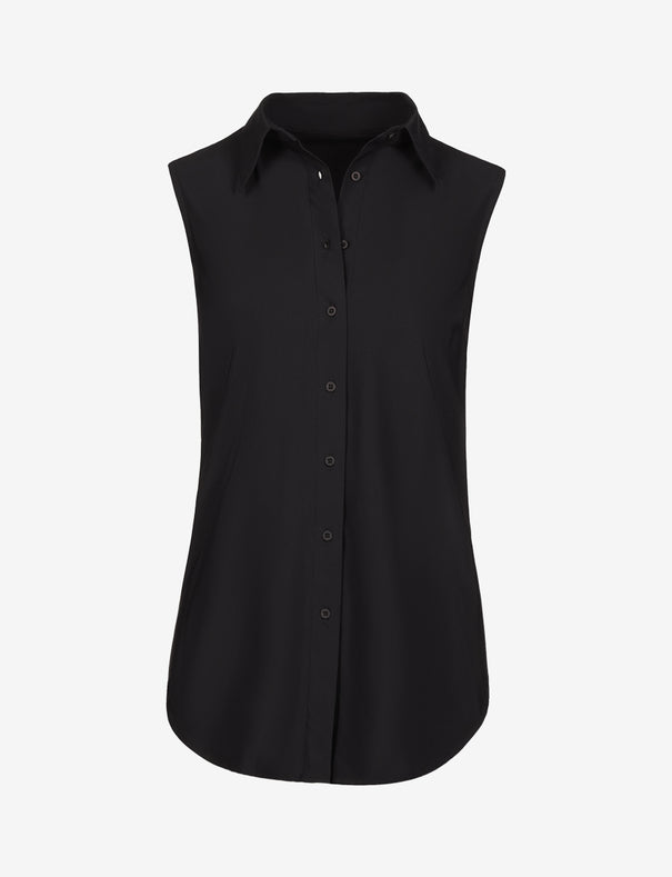 Black sleeveless collared shirt best sale