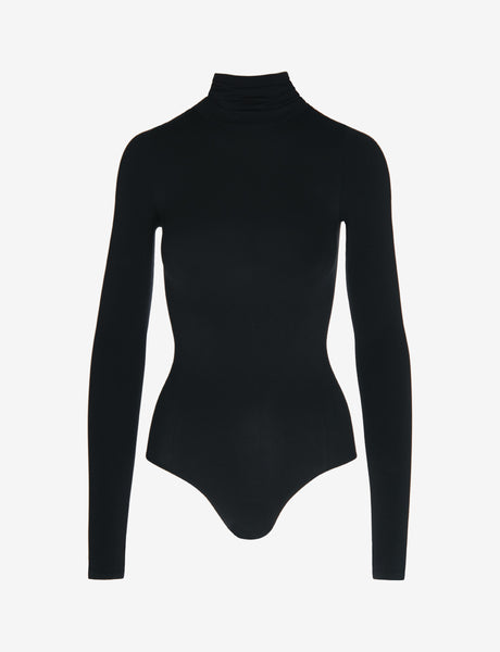 Women's Long Sleeved Bodysuit - Thumb Holes / Princess Neckline / Black