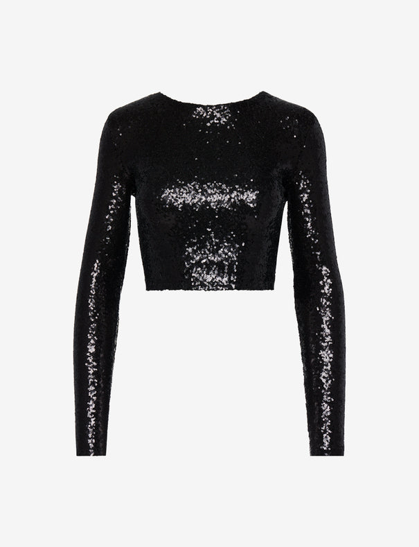 Black glitter long sleeve top best sale