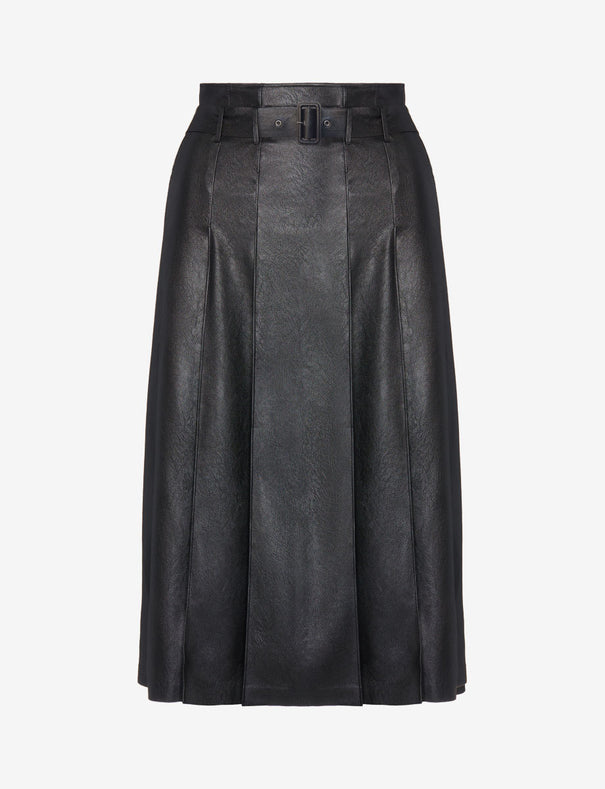Pleated faux leather midi skirt