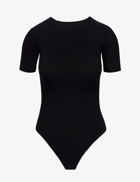 MAWCLOS Women T Shirt Bodysuit Crew Neck Jumpsuit Short Sleeve Tops Tight  Beach Solid Color Bodysuits Black S