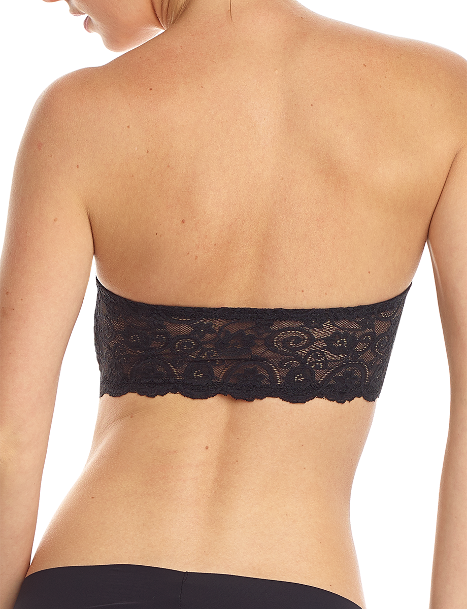 Black Lined Elastic Lace Bandeau Top, Strapless Bra 