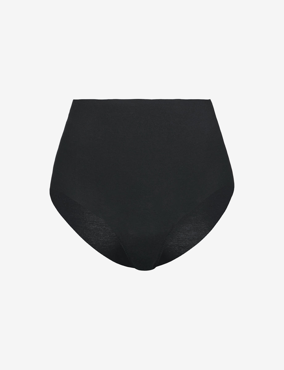 Women's high waist cotton thong- black - Black - Dilling